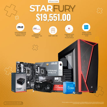 STARFURY – MOTHERBOARD ASUS PRIME H610M-A D4, RADEON RX660XT OC 8GB, SSD 480GB, FUENTE ATX 750 W 80 PLUS GOLD, INTEL CORE I5-12400F 2.5 GHZ