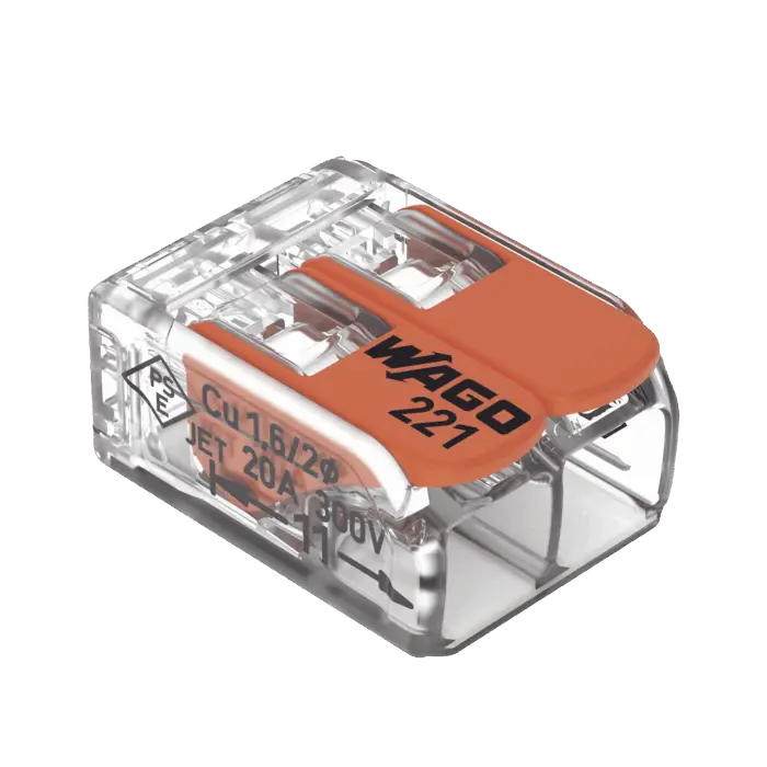 Borna de Conexión WAGO 221-412 / Palancas de Accionamiento / Capacidad 4 mm² / Transparente / CAGE CLAMP® / Compatibilidad con cables AWG 24-12