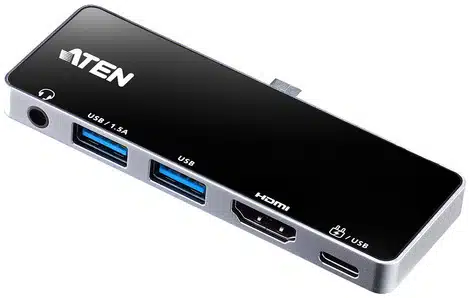ATEN UH3238 base para laptop o replicador de puertos Acoplamiento USB 3.2 Gen 1 (3.1 Gen 1) Type-C Negro, Plata