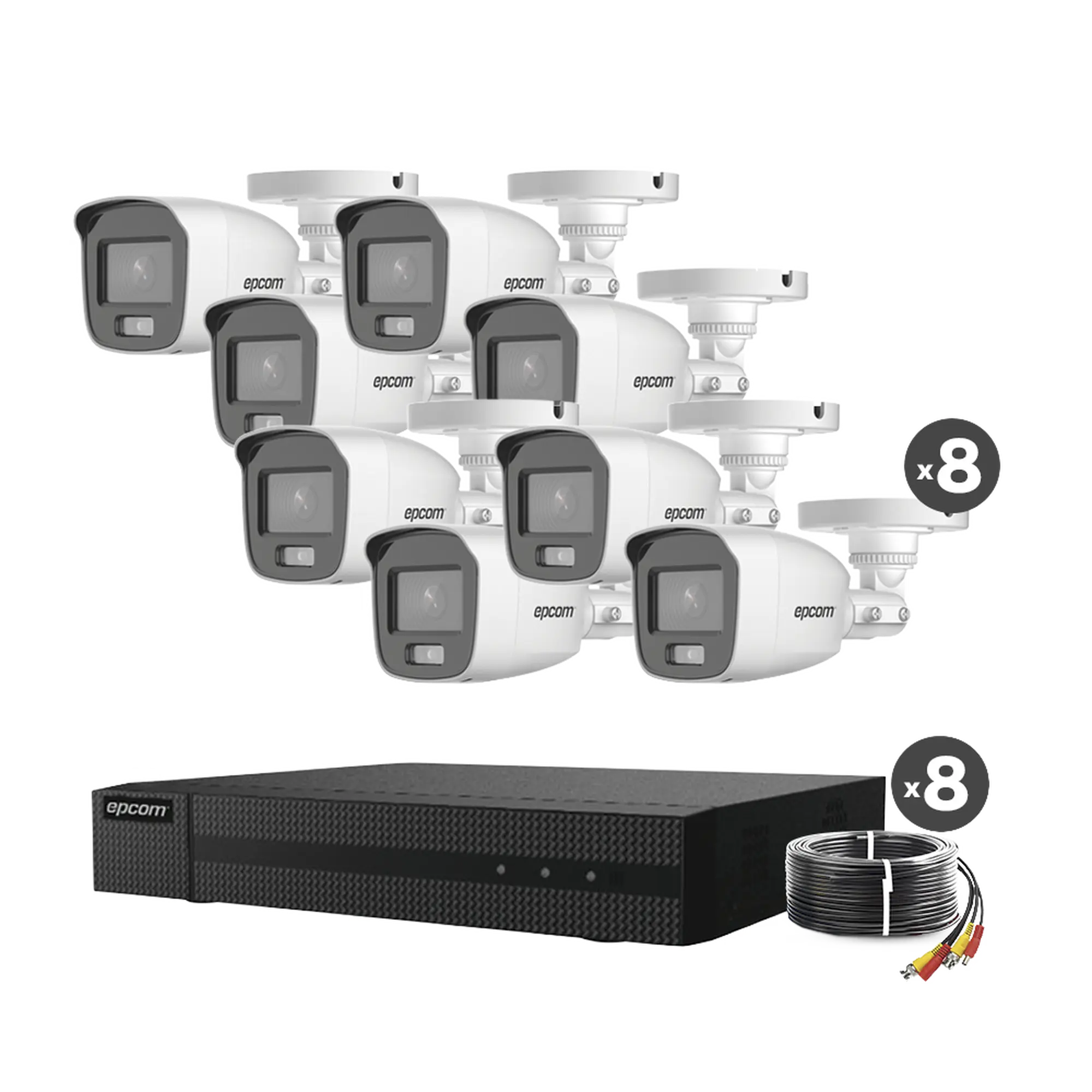 B8-KIT8-CVA-B8KIT8CV_A-h Kit TurboHD 1080p / DVR 8 Canales / 8 Cámaras Bala ColorVu con Microfono Integrado / Fuente de Poder / Accesorios de Instalación EPCOM PROFESSIONAL B8-KIT8-CV/A - Imagen 1