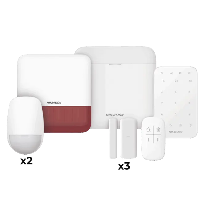 (AX PRO) KIT de Alarma AX PRO / Incluye: 1 Hub / 2 Sensores PIR / 3 Contactos Magnéticos mini / 1 Control Remoto / 1 Sirena Estrobo en color Rojo Inalámbrica...