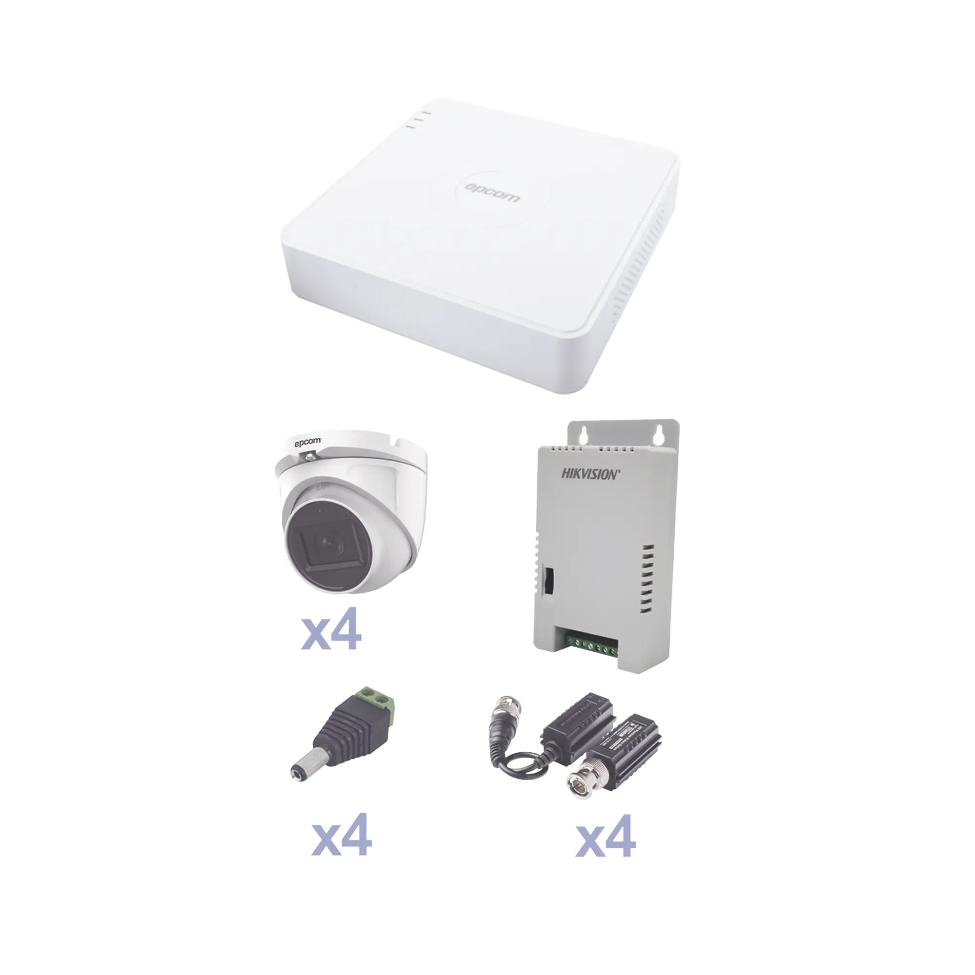 KEVTX8T4EGA-KEVTX8T4EG_A-h KIT TurboHD con Audio 1080p / DVR 4 Canales / 4 Cámaras Domo (exterior 2.8 mm) / Transceptores / Conectores / Fuente de Poder / AUDIO POR COAXITRON EPCOM PRO... - Imagen 1