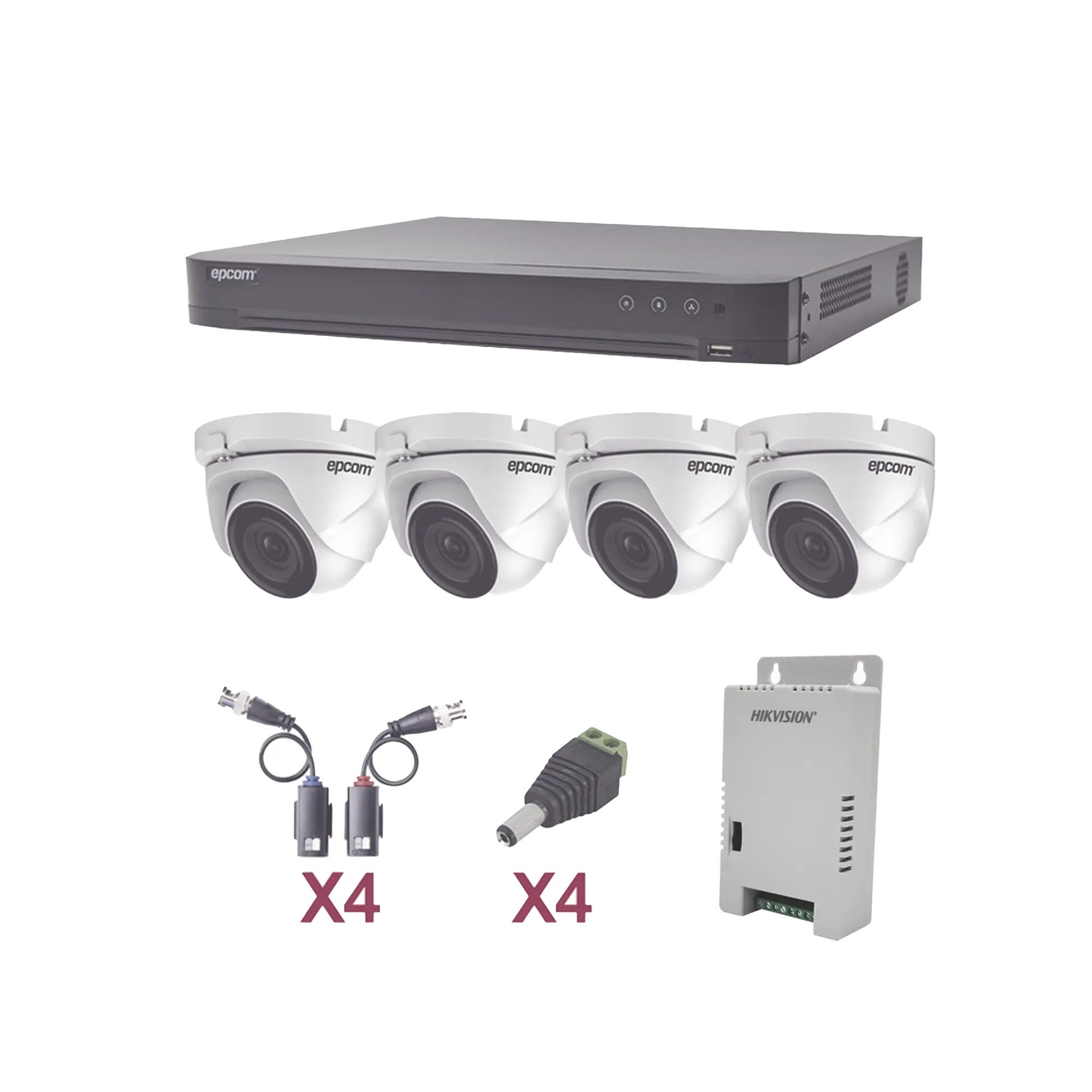KEVTX8T4EW-KEVTX8T4EW-h KIT TurboHD 1080p / DVR 4 Canales / 4 Cámaras Eyeball (exterior 2.8 mm) / Transceptores / Conectores / Fuente de Poder Profesional EPCOM PROFESSIONAL KEVTX8T4EW - Imagen 1