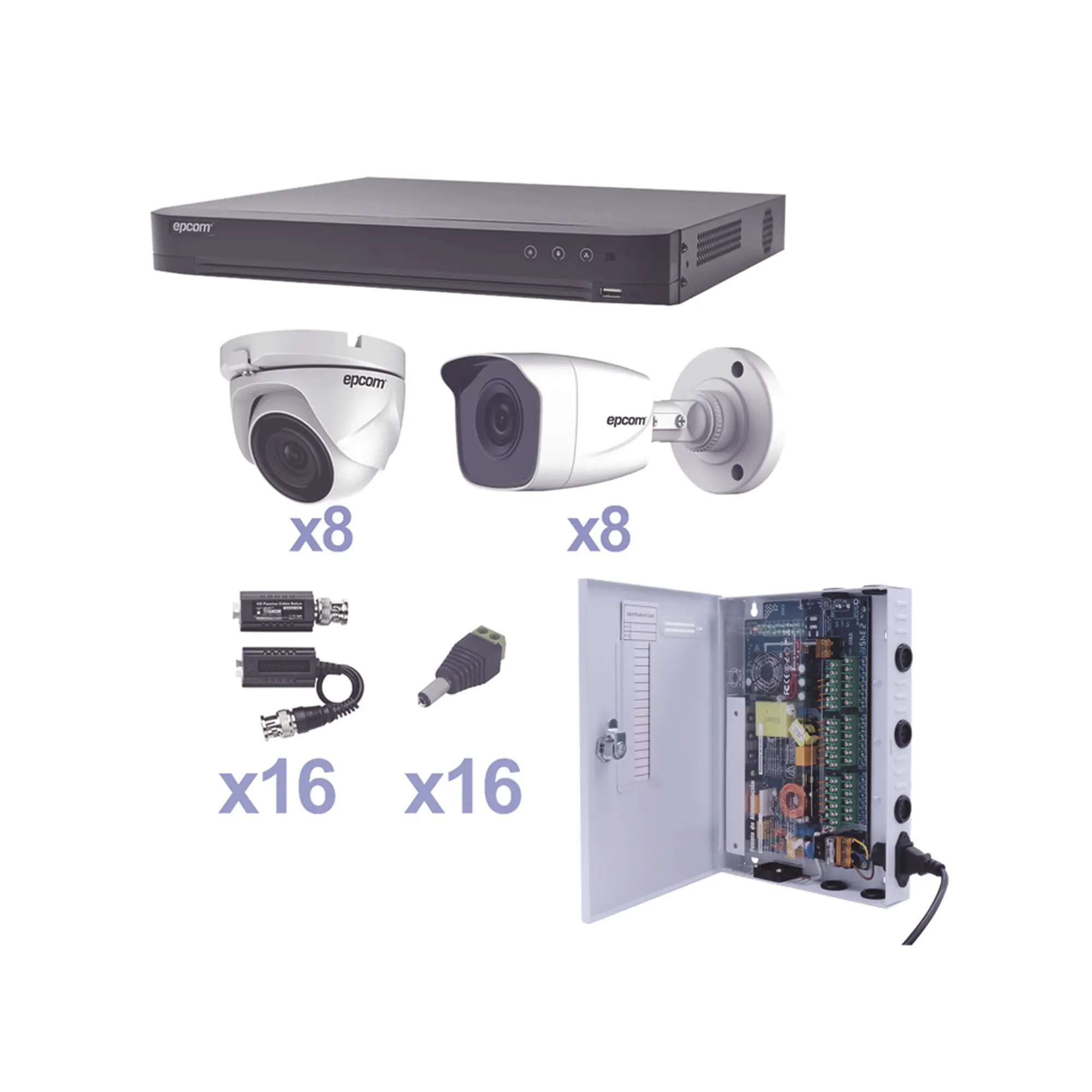 KEVTX8T8B8EW-KEVTX8T8B_8EW-h KIT TurboHD 1080p / DVR 16 Canales / 8 Cámaras Bala (exterior 2.8 mm) / 8 Cámaras Eyeball (exterior 2.8 mm) / Transceptores / Conectores / Fuente de Poder Pr... - Imagen 1