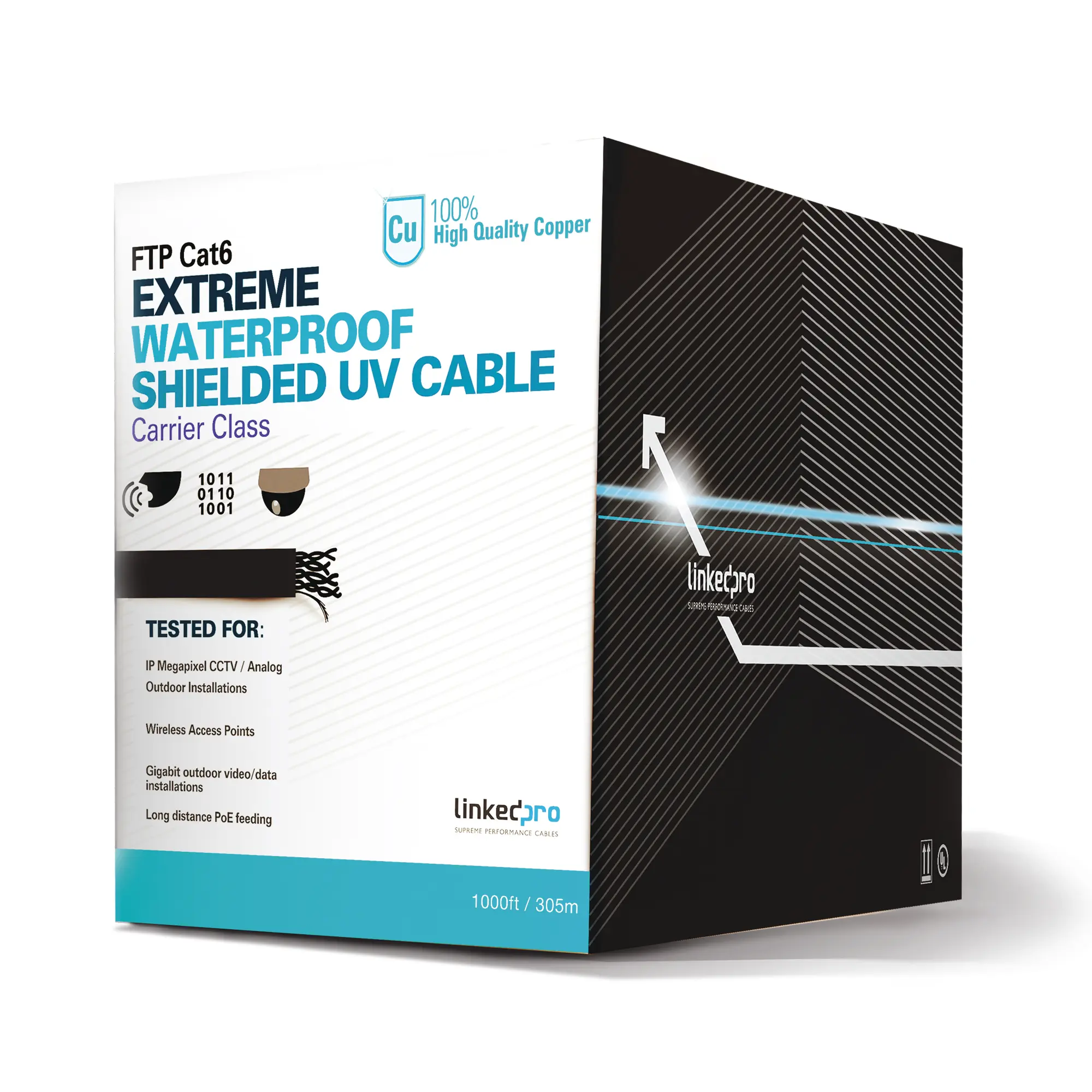 PRO-CAT-6-EXT-LITE-PROCAT6EXTLITE-h Bobina de cable 305 Metros Cat6+ CALIBRE 23, Climas EXTREMOS, Color negro, sin blindar, para intemperie. LINKEDPRO BY EPCOM PRO-CAT-6-EXT-LITE - Imagen 1