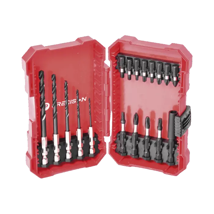 Juego de 18 Puntas y Brocas para Taladro, con Entrada Hexagonal de 1/4", Incluye Estuche. PRECISION PST-C010-02