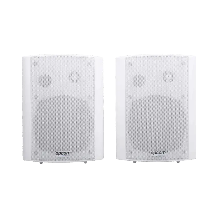 Altavoces Amplificada de Montaje en Pared 5"+1.5" | RMS 20W@8ohms y Pasivo 20W | Material ABS | Reja Metálica | Bracket de Metal | Color Blanco EPCOM PROAUDI...