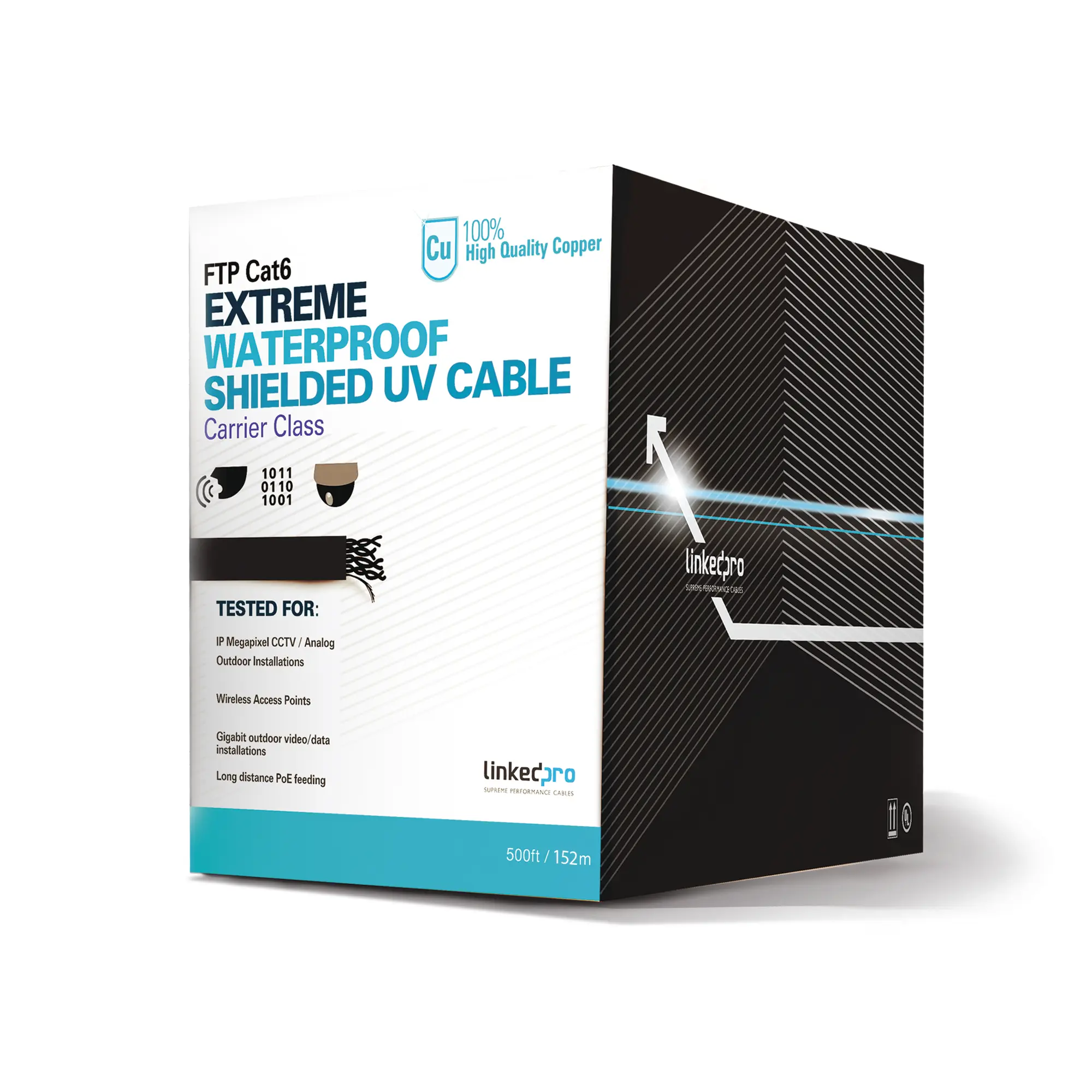 pro-cat-6-ext-500-PROCAT6EXT500-h Bobina de 152.5 metros Cat6+ CALIBRE 23 Exterior Blindado tipo FTP Para Climas Extremos, UL para aplicaciones de video vigilancia y redes de datos. Para uso ... - Imagen 1