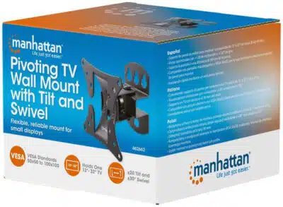 Manhattan Soporte de pared con pivote para pantalla de 13" a 32". Sujeta una pantalla o monitor de 13" a 32" de hasta 30 kg (66 lbs.), +/- 20° de inclinación, +/-30° de giro, soporte de un solo perno (pivote), negro - Imagen 3