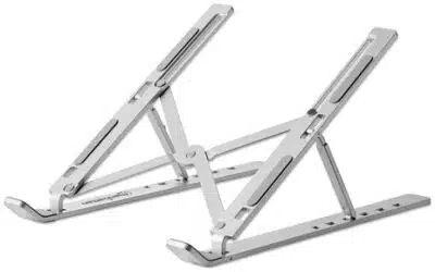 Manhattan Soporte ergonómico, plegable en seis posiciones, para laptops y otros dispositivos de hasta 15.6" y 5 kg, ligero, aluminio de alta calidad con revestimiento UV, ventilado, plata