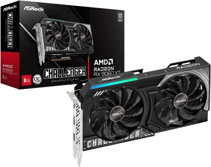 AMD RX9060XT CL 8GO Tarjeta de Video AMD Asrock Challenger Radeon RX9060XT 8GB OC Dual Fan GDDR6 PCIe 5.0 1xHDMI 2xDP