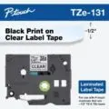 Cinta Laminada Brother Estandar Texto negro sobre cinta transparente de 12mm x 8m TZE131G