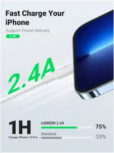 Ugreen cable USB 2.0 A lightning 2m, 5V/2.4A iPhone 7 / 7plus / 6S/ 6 / 6 Plus, iPhone 5s/5c/5, iPad Mini/Mini 2, iPad 1 m Blanco - Imagen 4