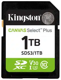 7b7bb2917cb7df4c97a5caeeafc53be39339fb58 MEMORIA SDXC KINGSTON 1TB CANVAS SELECT PLUS GEN3 CLASE 10 UHS I U3 V10 150MBS SDS3 1TB - Imagen 1