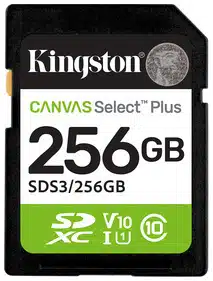 7cb8de7ebd1102823d7bc077a0678cd82b0491d4 MEMORIA SDXC KINGSTON 256GB CANVAS SELECT PLUS GEN3 CLASE 10 UHS I U1 V10 150MBS SDS3 256GB - Imagen 1