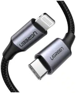 Ugreen 60759 cable de teléfono móvil Negro, Plata 1 m USB C Lightning