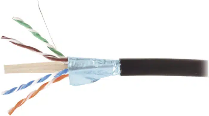 Bobina de Cable Blindado F/UTP de 4 Pares, Para Exterior con Gel, Cat6A (23 AWG), Industrial para Climas Extremos, Enterrado Directo, Color Negro, 305 Metros (1000 Pies)