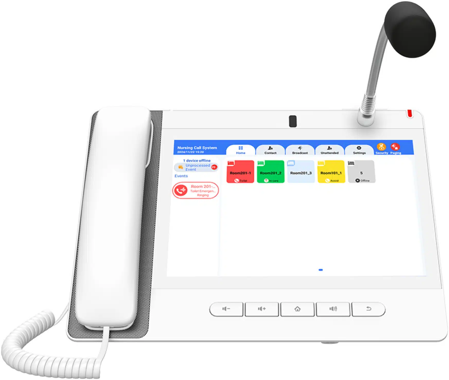 Teléfono IP Color Blanco Android 9.0 Empresarial para voceo 20 líneas SIP, pantalla táctil, Wi-Fi y Bluetooth, PoE, Voceo/ Musica por Multicast, puertos Gigabit, Sofware de Enfermeria Teléfono IP Color Blanco Android 9.0 Empresarial para voceo 20 líneas SIP, pantalla táctil, Wi-Fi y Bluetooth, PoE, Voceo/ Musica por Multicast, puertos Gigabit, Sofware de Enfermeria - Imagen 1
