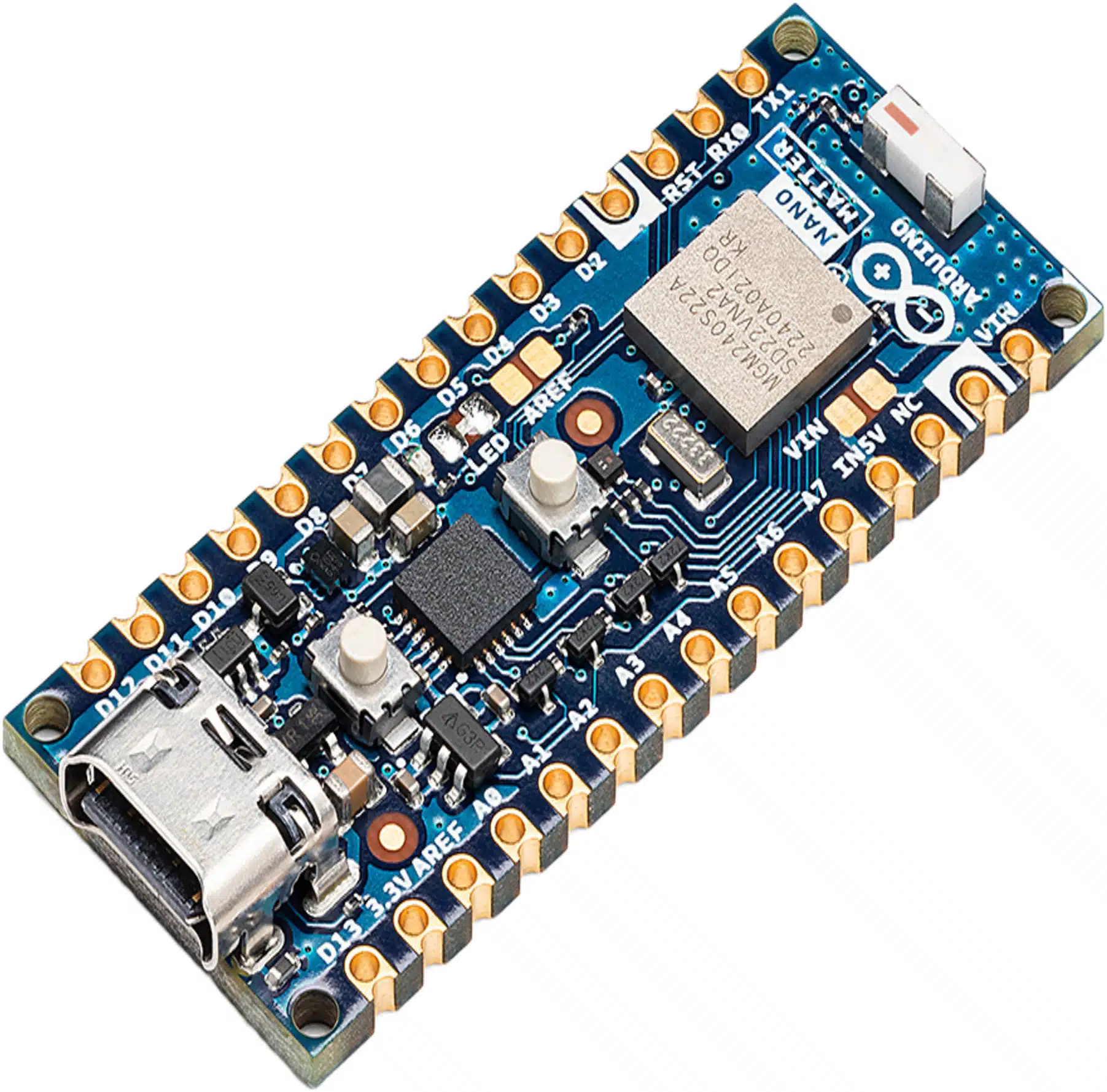 Placa de Desarrollo IoT / Arduino Nano Matter / Microcontrolador MGM240S 78 MHz Cortex-M33 / Bluetooth 5.3 + Thread / 1536 kB Flash / 256 kB RAM / USB-C / Compatible Matter Placa de Desarrollo IoT / Arduino Nano Matter / Microcontrolador MGM240S 78 MHz Cortex-M33 / Bluetooth 5.3 + Thread / 1536 kB Flash / 256 kB RAM / USB-C / Compatible Matter - Imagen 1