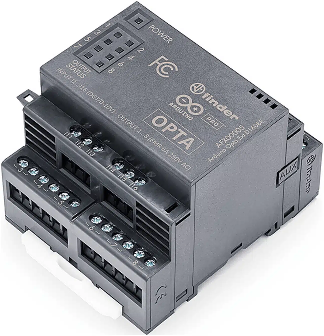 Expansión Digital Arduino Opta® / 16 Entradas Programables / 8 Relés / Electromecánicos 6A 250VAC o Estado Sólido 3A 24VDC / IP20 / Hasta 5 Módulos en Cadena / Compatible Arduino IDE y PLC IDE Expansión Digital Arduino Opta® / 16 Entradas Programables / 8 Relés / Electromecánicos 6A 250VAC o Estado Sólido 3A 24VDC / IP20 / Hasta 5 Módulos en Cadena / Compatible Arduino IDE y PLC IDE - Imagen 1