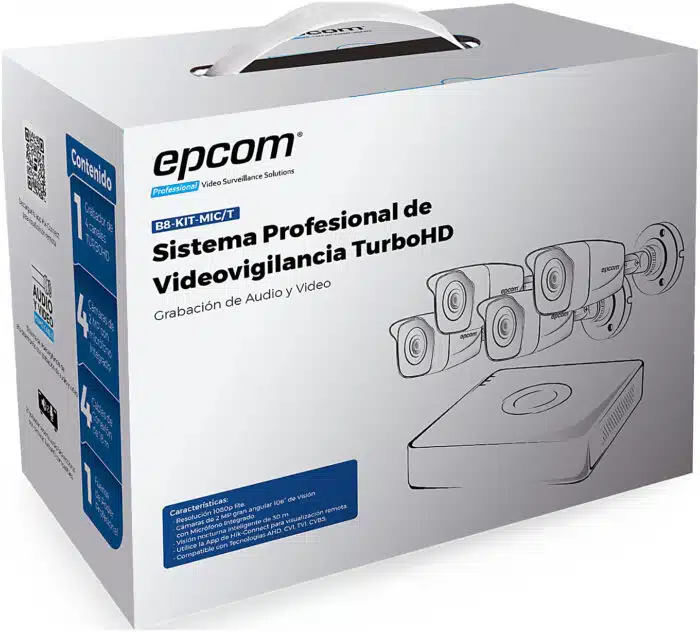 (MICRÓFONO Integrado + Detección de Movimiento 2.0) Kit TurboHD 1080p Lite / DVR 4 canales / Audio por Coaxitron / 4 Cámaras Bala de Metal con Micrófono Integrado
