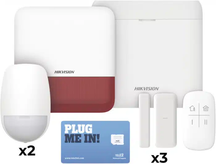 (AX PRO) KIT de Alarma AX PRO con GSM (3G/4G), Wi-Fi y Ethernet / Incluye: 1 Hub  con batería de respaldo / 2 Sensores PIR / 3 Contactos Magnéticos Slim / 1 Control Remoto / 1 Sirena Roja Inalambrica Exterior
