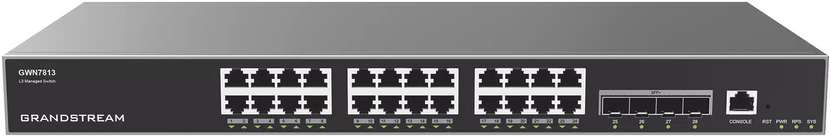 Switch Capa 3 Administrable / 24 puertos 10/100/1000 Mbps + 4 Puertos SFP+ de 10 Gigabits / Compatible con GWN Cloud. Switch Capa 3 Administrable / 24 puertos 10/100/1000 Mbps + 4 Puertos SFP+ de 10 Gigabits / Compatible con GWN Cloud. - Imagen 1
