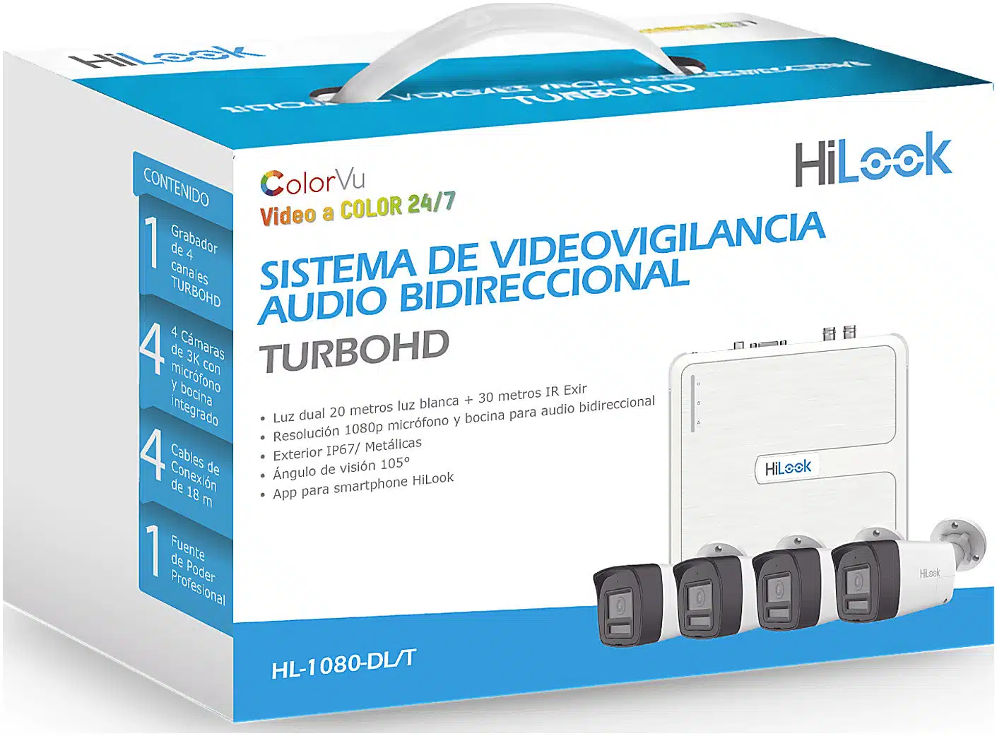 Kit TurboHD 1080p / DVR 4 canales / 4 Cámaras Bala de Metal / Audio Bidireccional / Dual Light (IR + Luz Blanca) / H.265+ / 1 Fuente de Poder Profesional / Accesorios de Instalación Kit TurboHD 1080p / DVR 4 canales / 4 Cámaras Bala de Metal / Audio Bidireccional / Dual Light (IR + Luz Blanca) / H.265+ / 1 Fuente de Poder Profesional / Accesorios de Instalación - Imagen 1