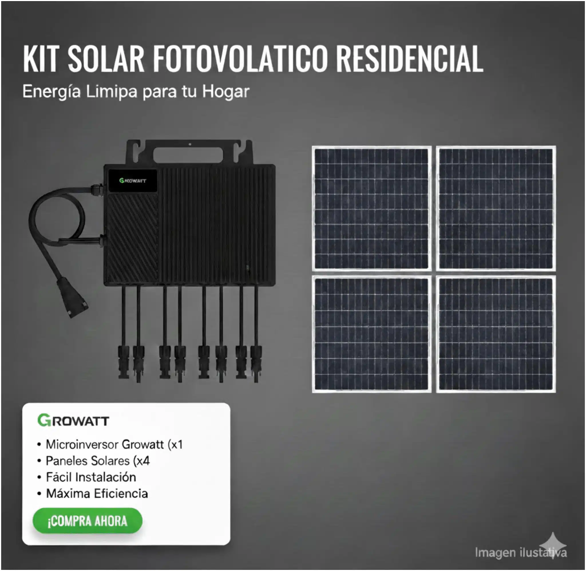 Kit Solar Interconexion / 2.5kW 220Vca / Microinversores Growatt / Montaje Incluido Kit Solar Interconexion / 2.5kW 220Vca / Microinversores Growatt / Montaje Incluido - Imagen 1