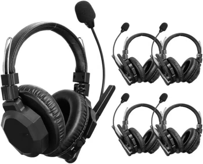 Intercomunicador Inalámbrico Binaural / Cancelación de Ruido IA / Rango 500 m (1640 ft) / Bluetooth / Batería 1050mAh / Resistente a Lluvia / Kit 5 Unidades