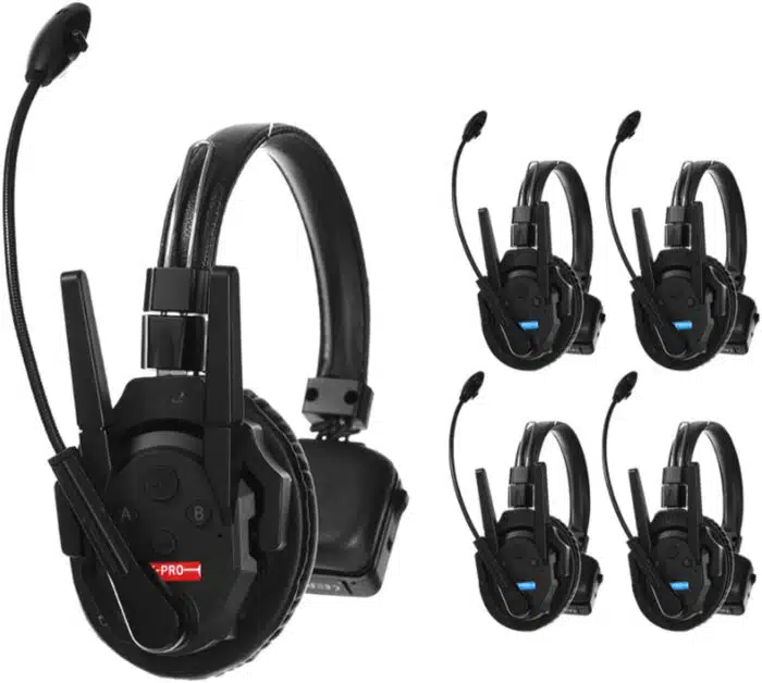 Kit 5 Intercomunicadores Inalámbricos Full-Duplex / Rango 500 m (1640 ft) / Hasta 13 Unidades / Latencia 80 ms / AEC 2.0 / Batería 24 Hrs / USB-C