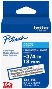 Cinta Laminada Brother Estandar Texto blanco sobre cinta