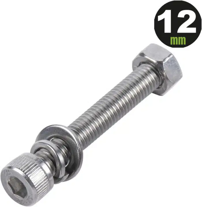 1 Tornillo Allen Milimétrico de Acero Inoxidable  M8-1.25 x 12/ Con 1 Tuerca, 1 Arandela de Presión y 1 Plana / Para Montajes de Módulos Foto Voltaicos .